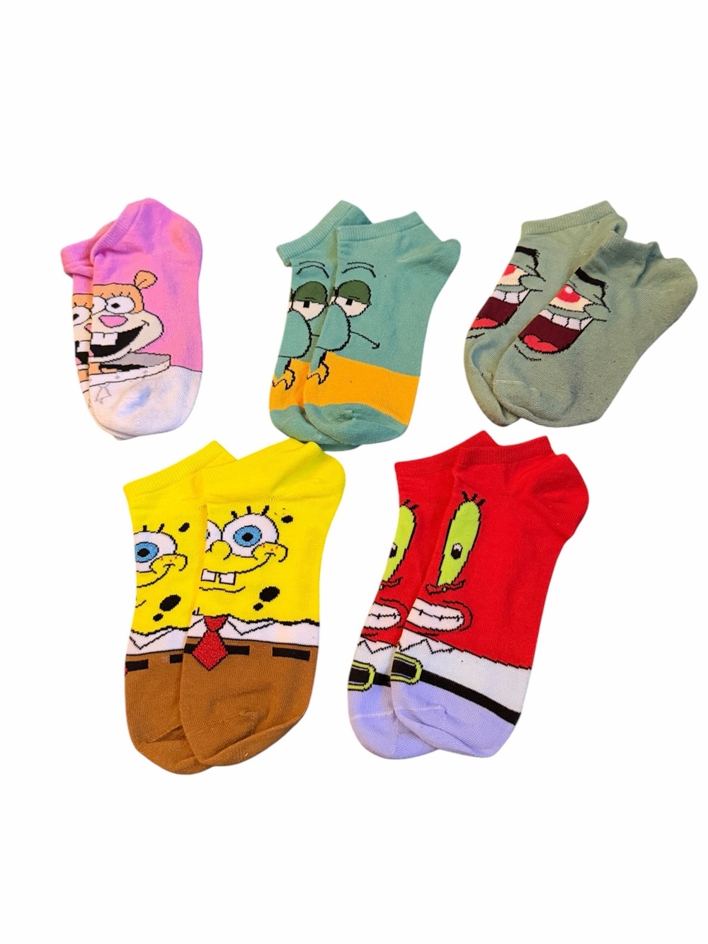 SpongeBob & Friends Low-Cut Socks - 5 Pack (Yellow, Red, Pink, Green, Gray)